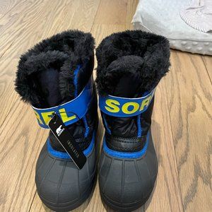 Sorel Snow Commander Childrens Winter Boot In Black/super Blue SZ Little Kid 10